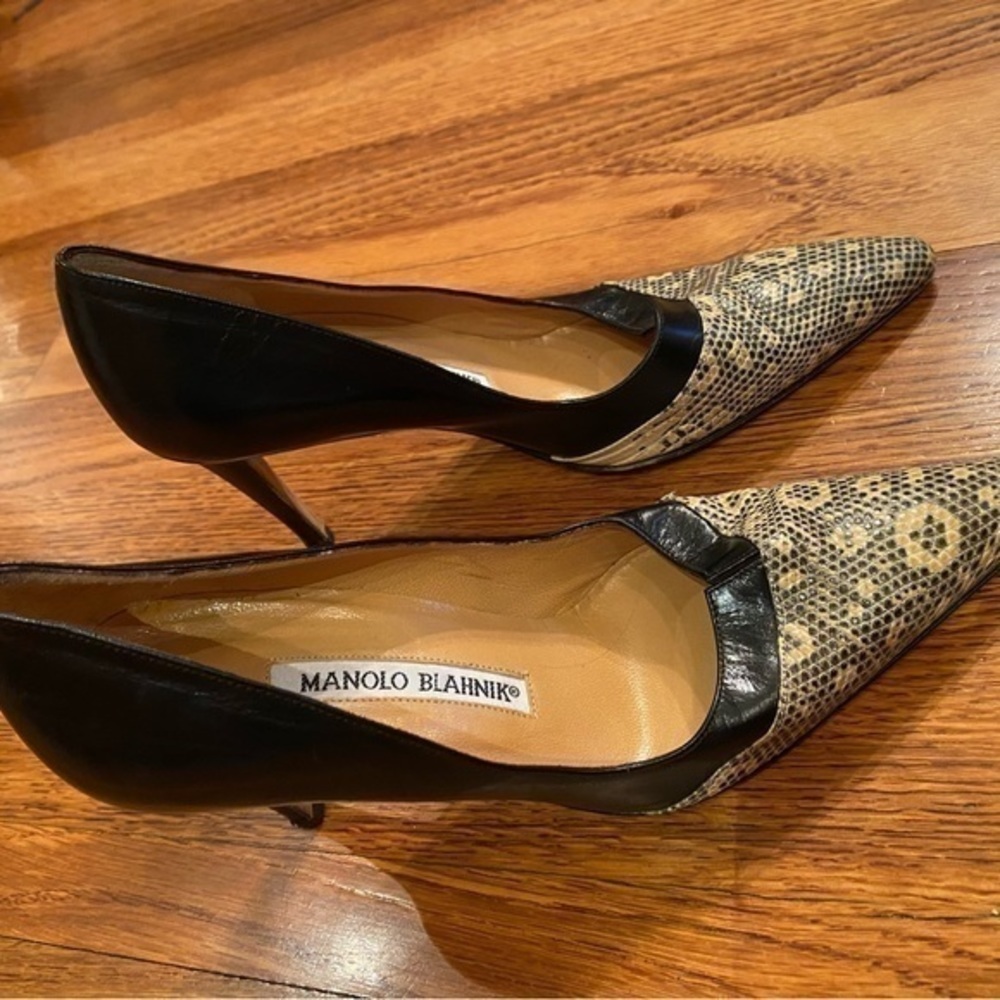 Vintage Manolo Blahnick Snakeskin Toe Heeled Pumps Women Size 4